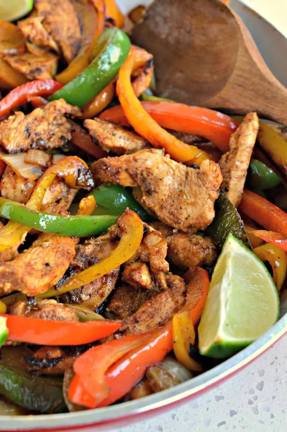 Delicious Chicken Fajitas made easy at home in one skillet and better than your favorite Mexican Restaurant. 