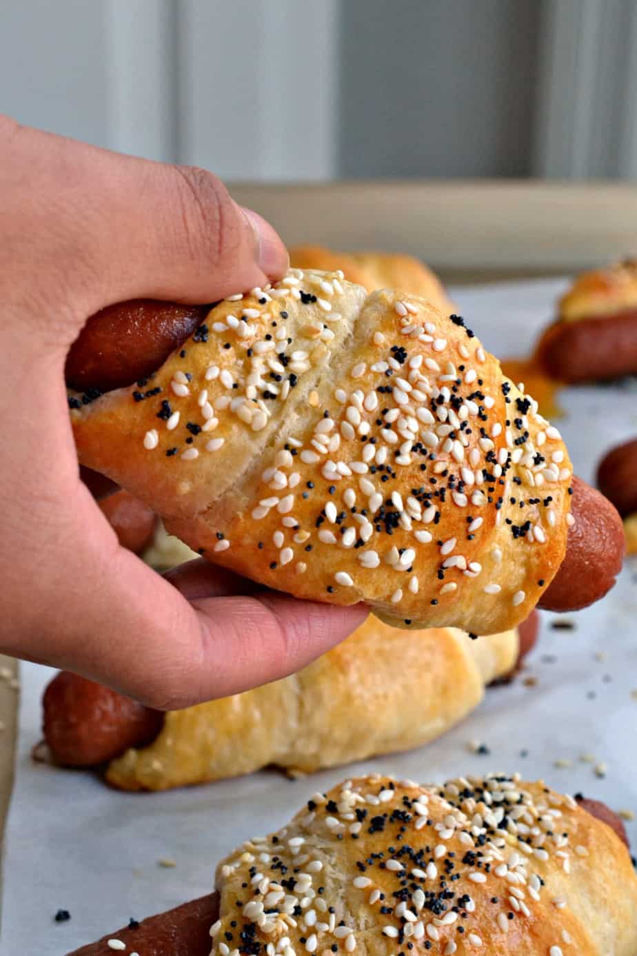 Fun and easy Pigs in a Blanket are so quick to make with ready made crescent rolls. 