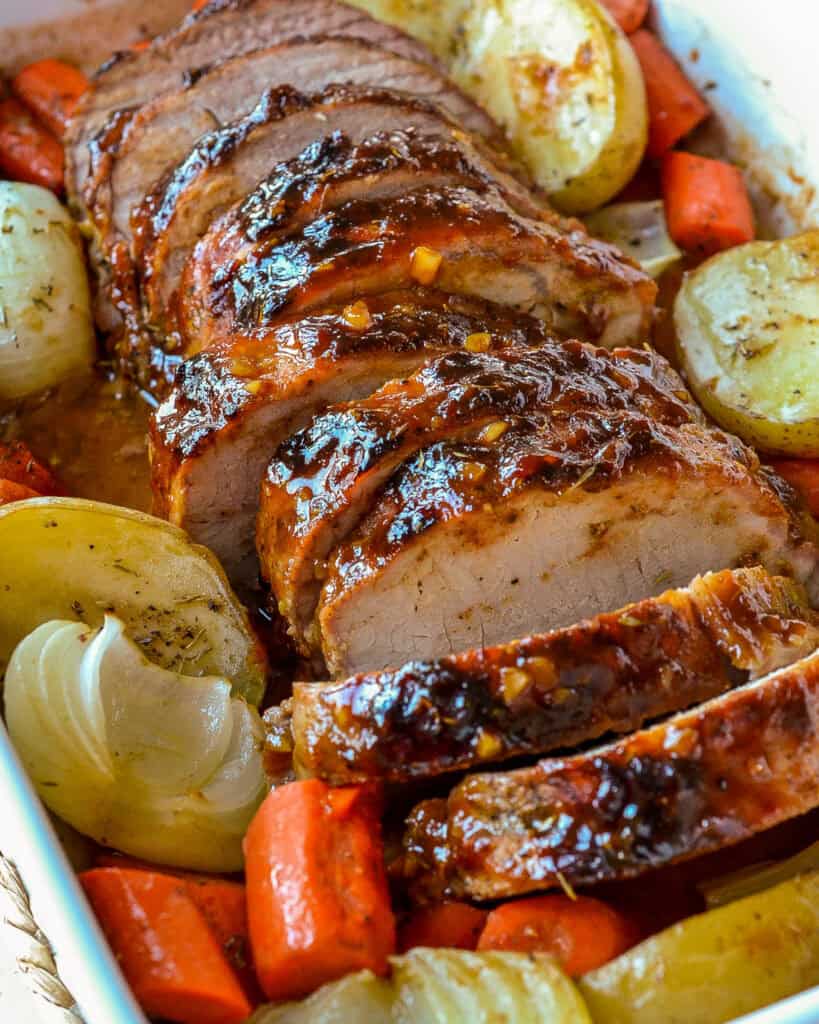 This glazed Pork Loin Roast with potatoes, carrot and onions is a meal with wholesome ingredients and great flavor. 