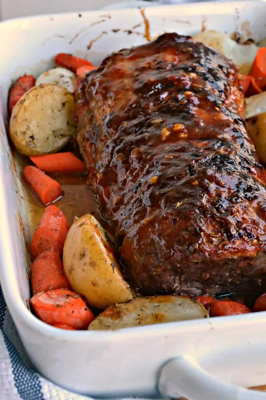 A flavorful Pork Loin Roast glazed with a delicious honey mustard garlic sauce.