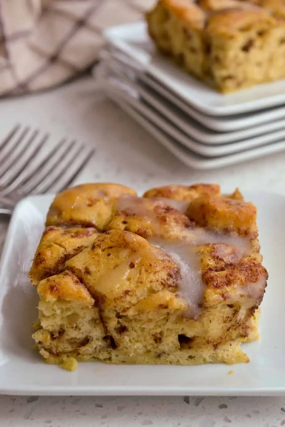 Refrigerated Cinnamon Rolls are combined with eggs and spices and baked. 