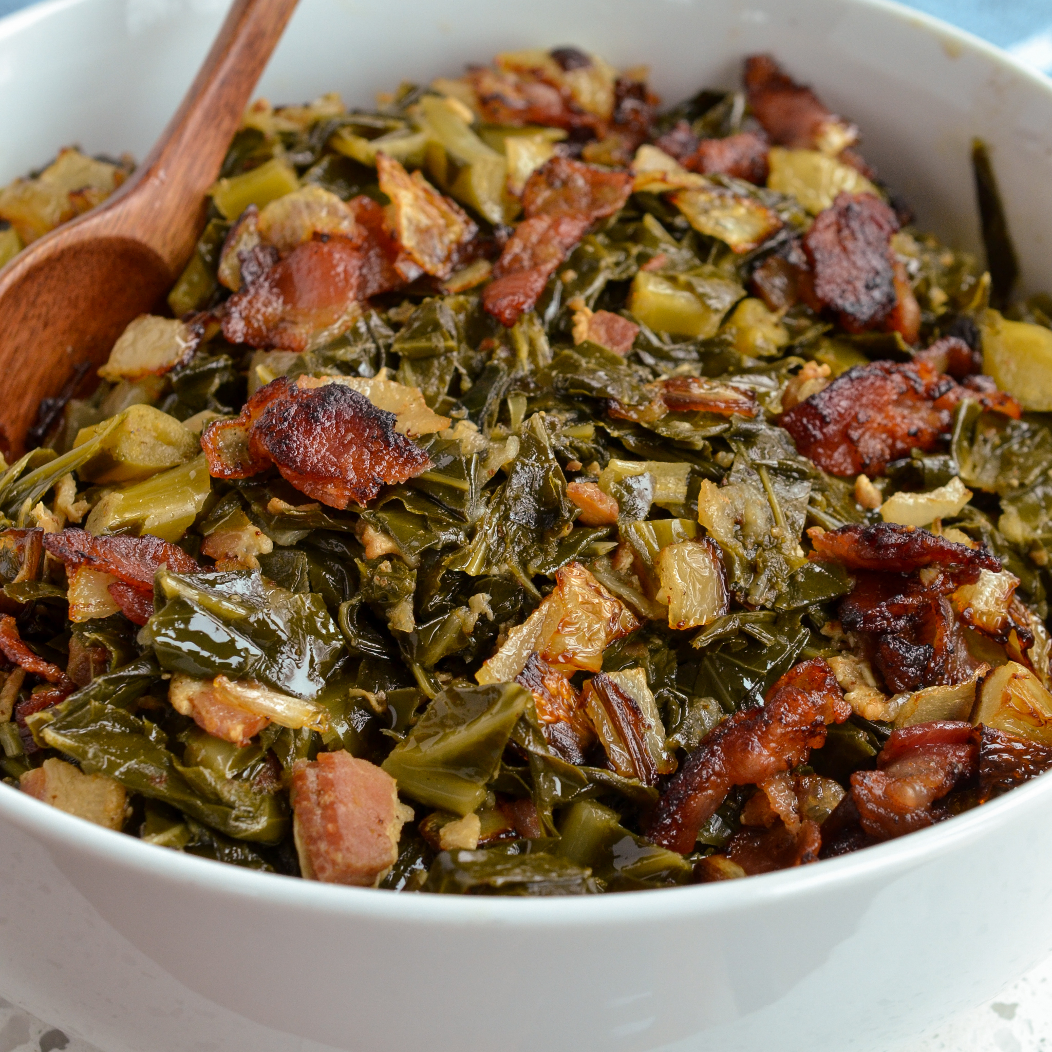 These scrumptious and easy Southern Greens are the perfect side for all your favorite southern main courses.