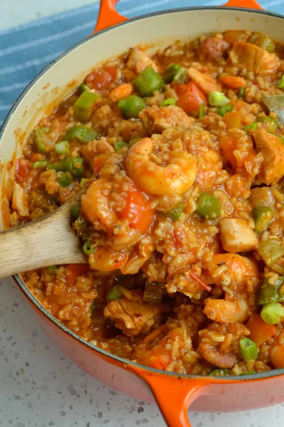 The creole mixed jambalaya includes shrimp and tomatoes. 