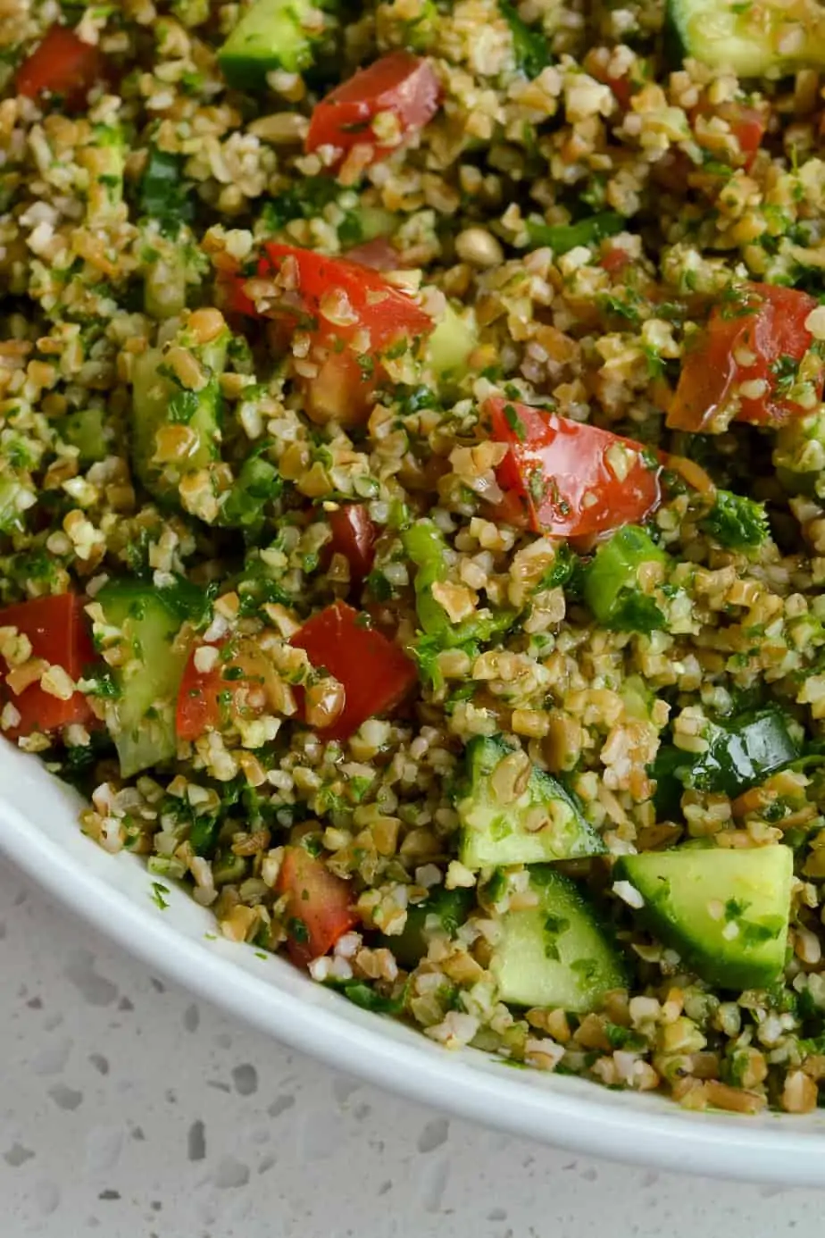 Mediterranean bulgur wheat salad with fresh herbs