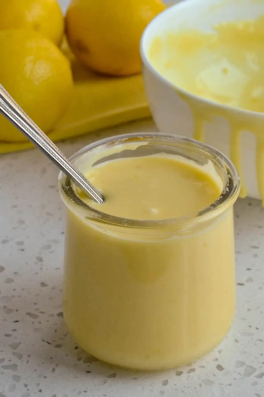 Lemon topping made with fresh lemon juice, egg yolks, sugar and butter. 