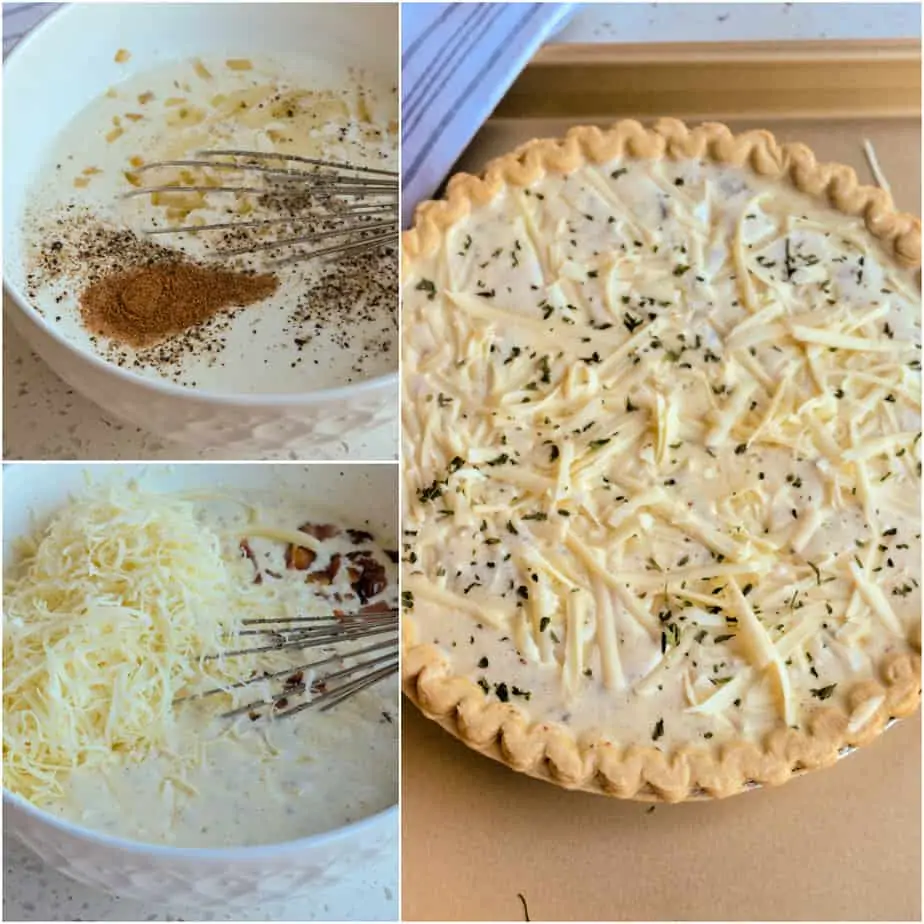 There are several steps in involved in mixing and preparing quiche., 