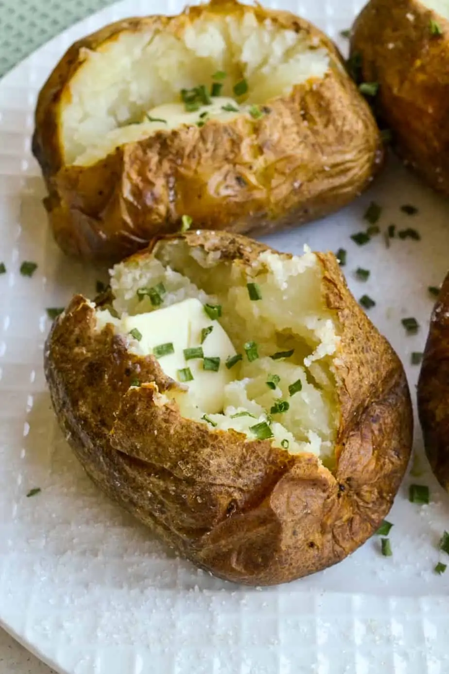 Salted crispy air fryer baked potatoes. 