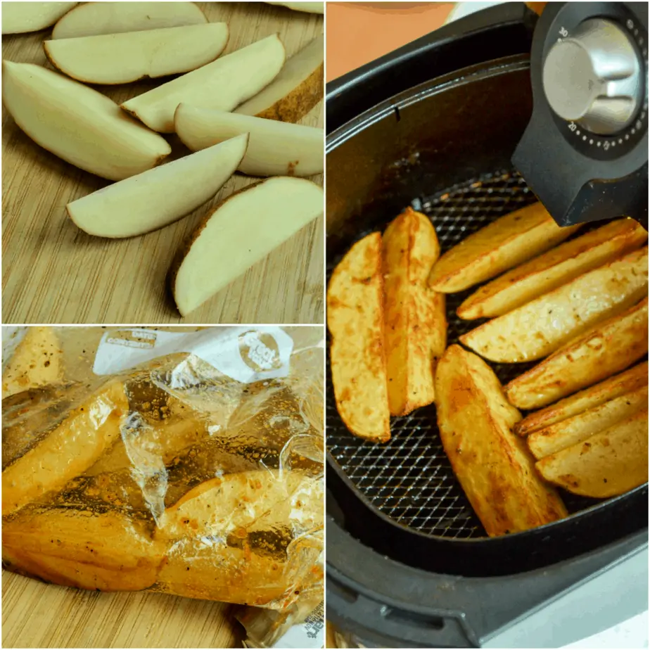 The steps to making air fried potato wedges