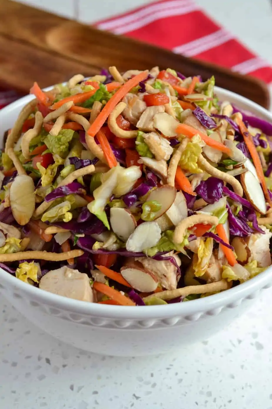 Chinese Chicken Salad with Napa cabbage, carrots and almonds. 