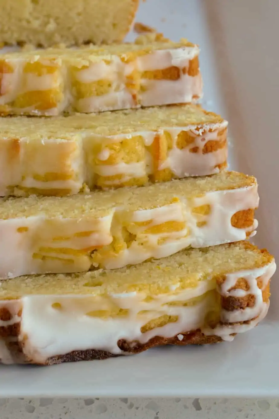 Slices of lemon glazed pound cake