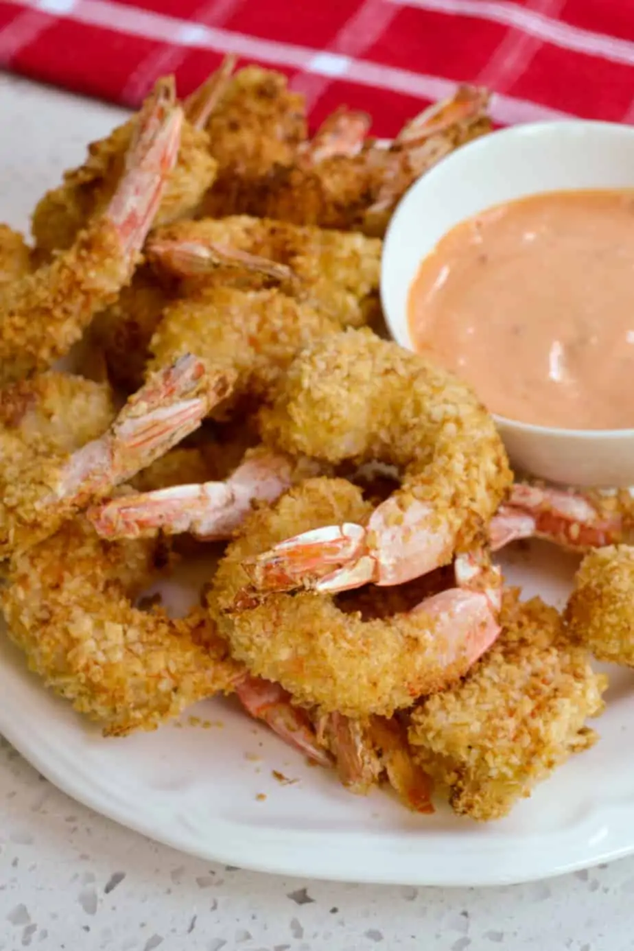 Breaded shrimp with comeback sauce. 