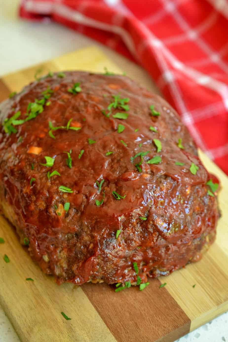A whole meatloaf with tangy sweet tomato glaze. 