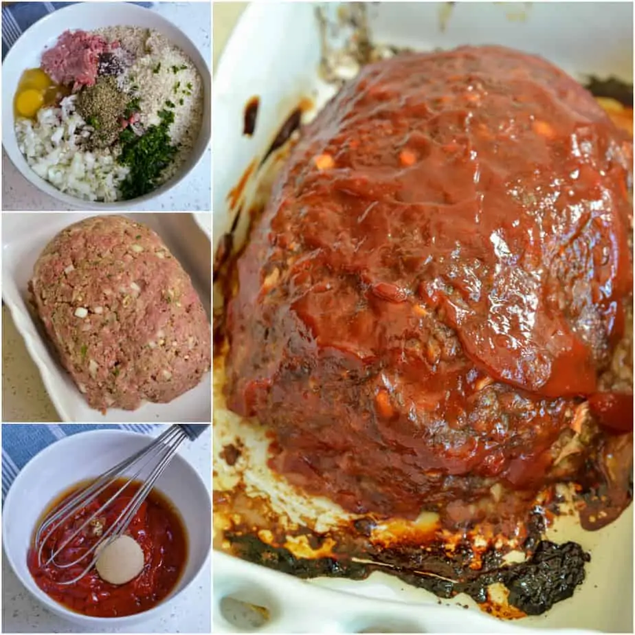 There are several steps to making meatloaf. 