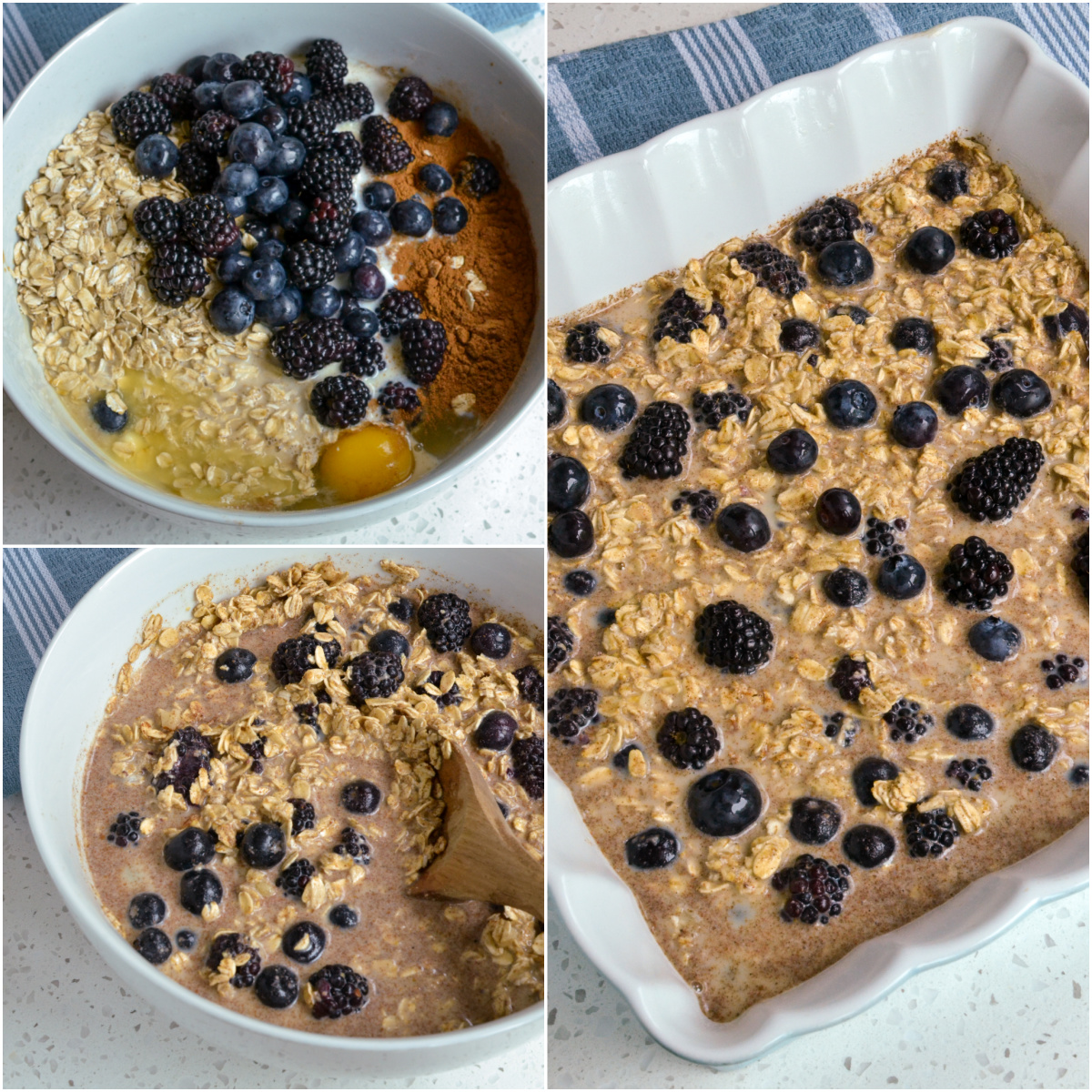 There are a couple of easy steps to making baked oatmeal. 