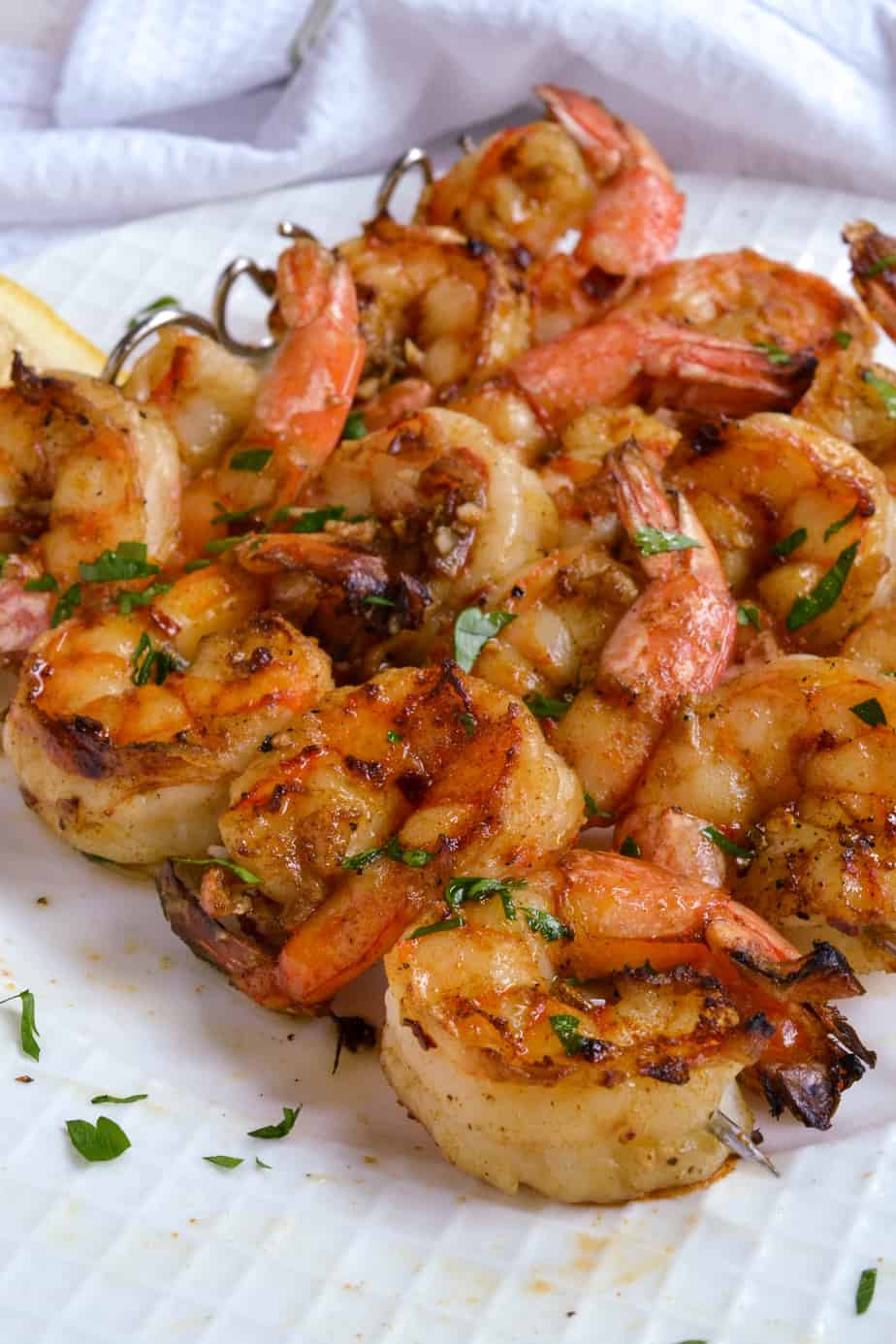 Grilled Shrimp Skewers with garlic and fresh parsley. 