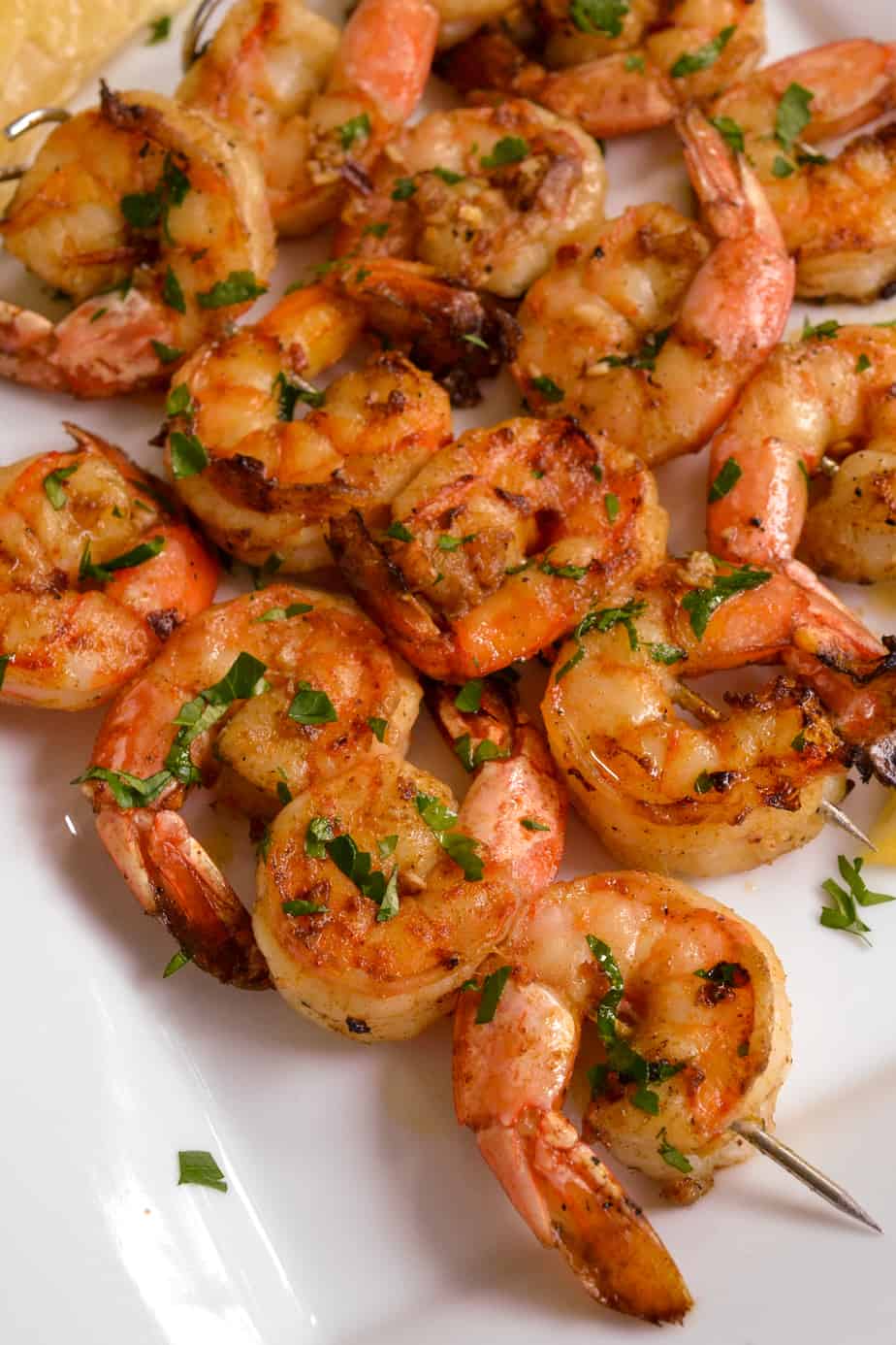 Grilled Shrimp Kabobs on a plate.