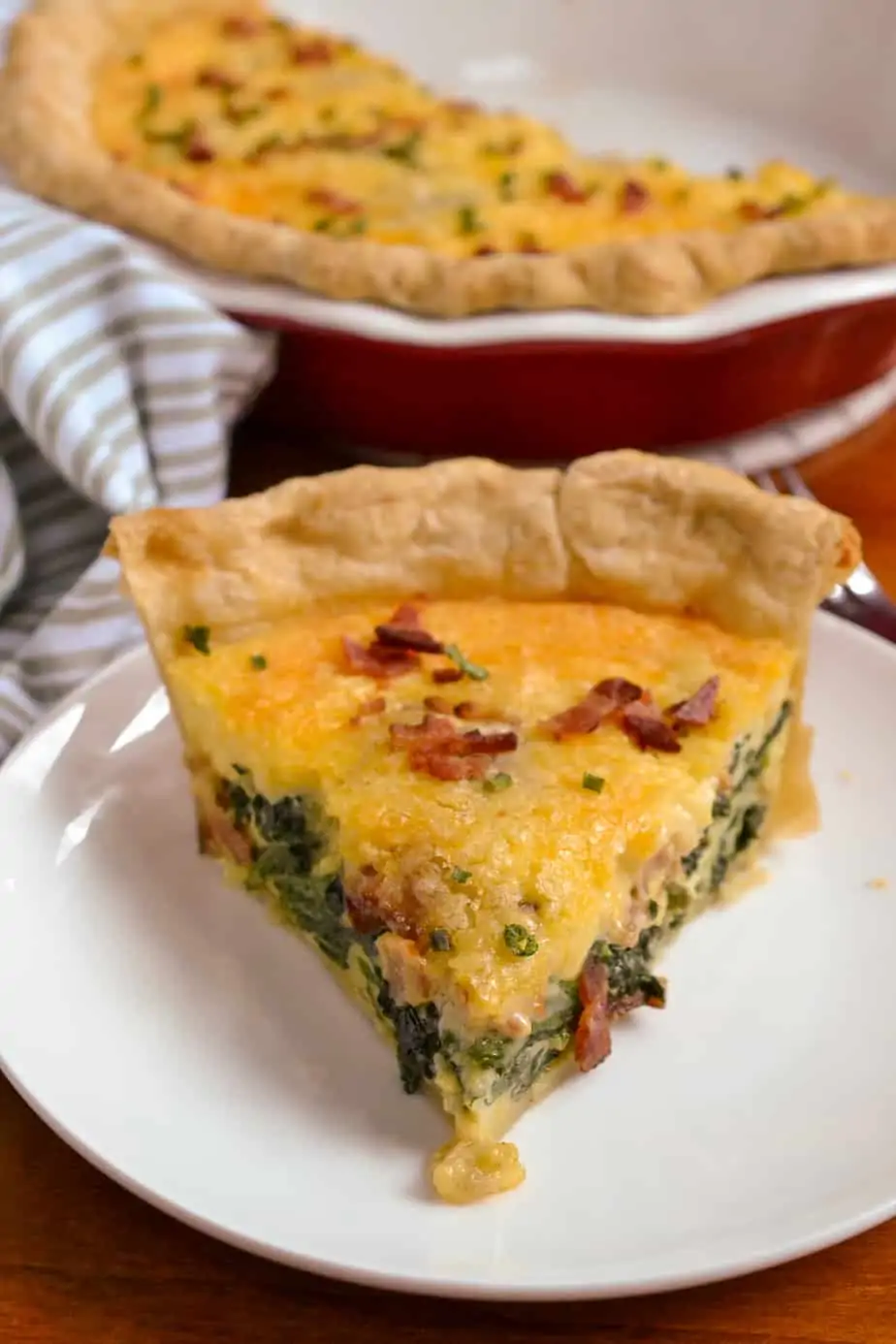 Deep dish homemade bacon quiche. 