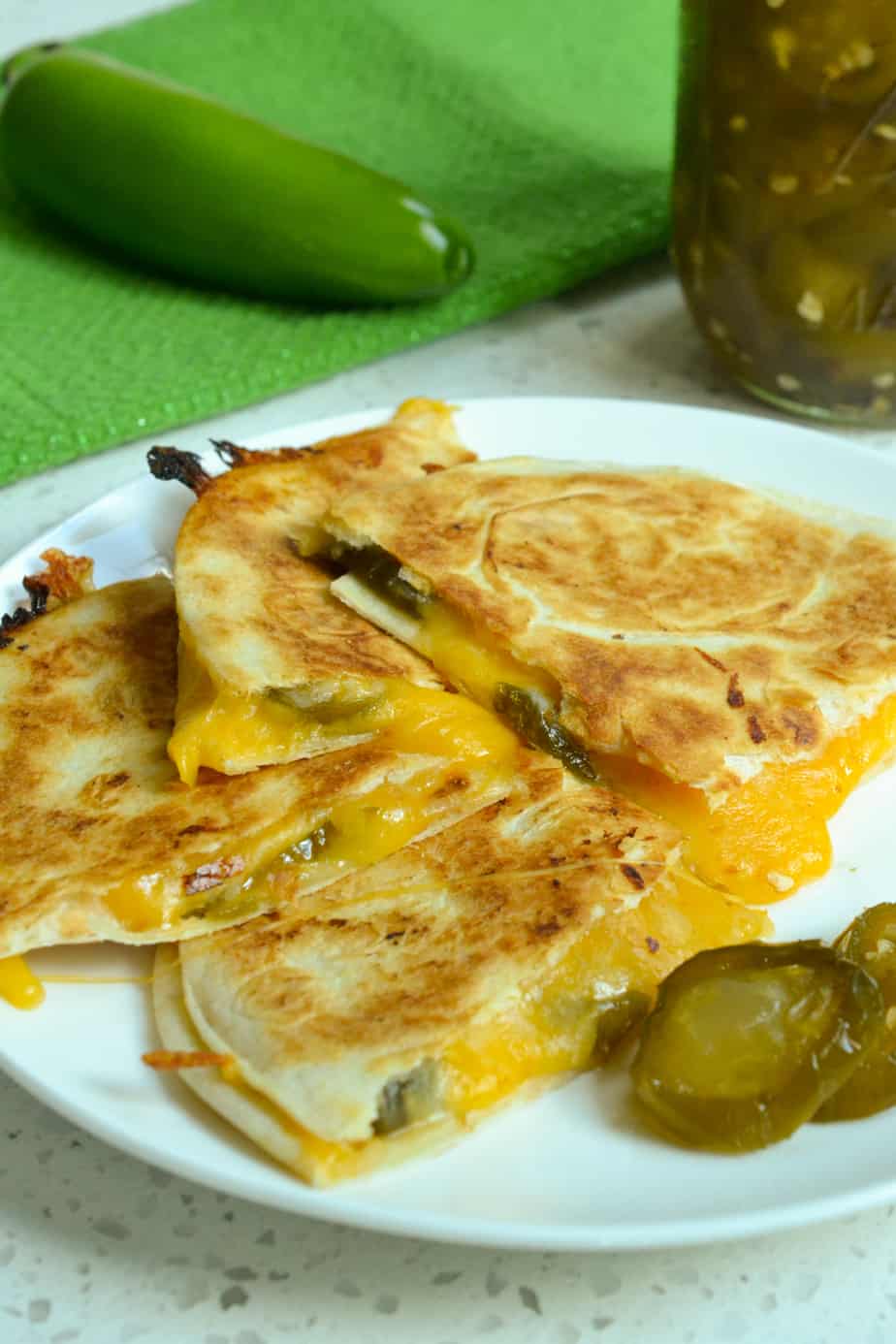 A cheese and candied jalapeno quesadilla. 