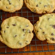 Thin and crispy chocolate chip cookies.