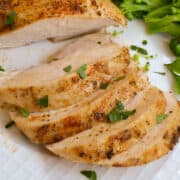 Chicken breast cooked in an air fryer.