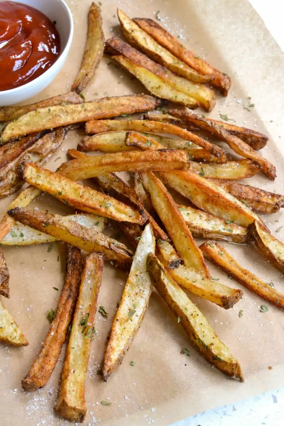 Crispy fries with ketchup. 