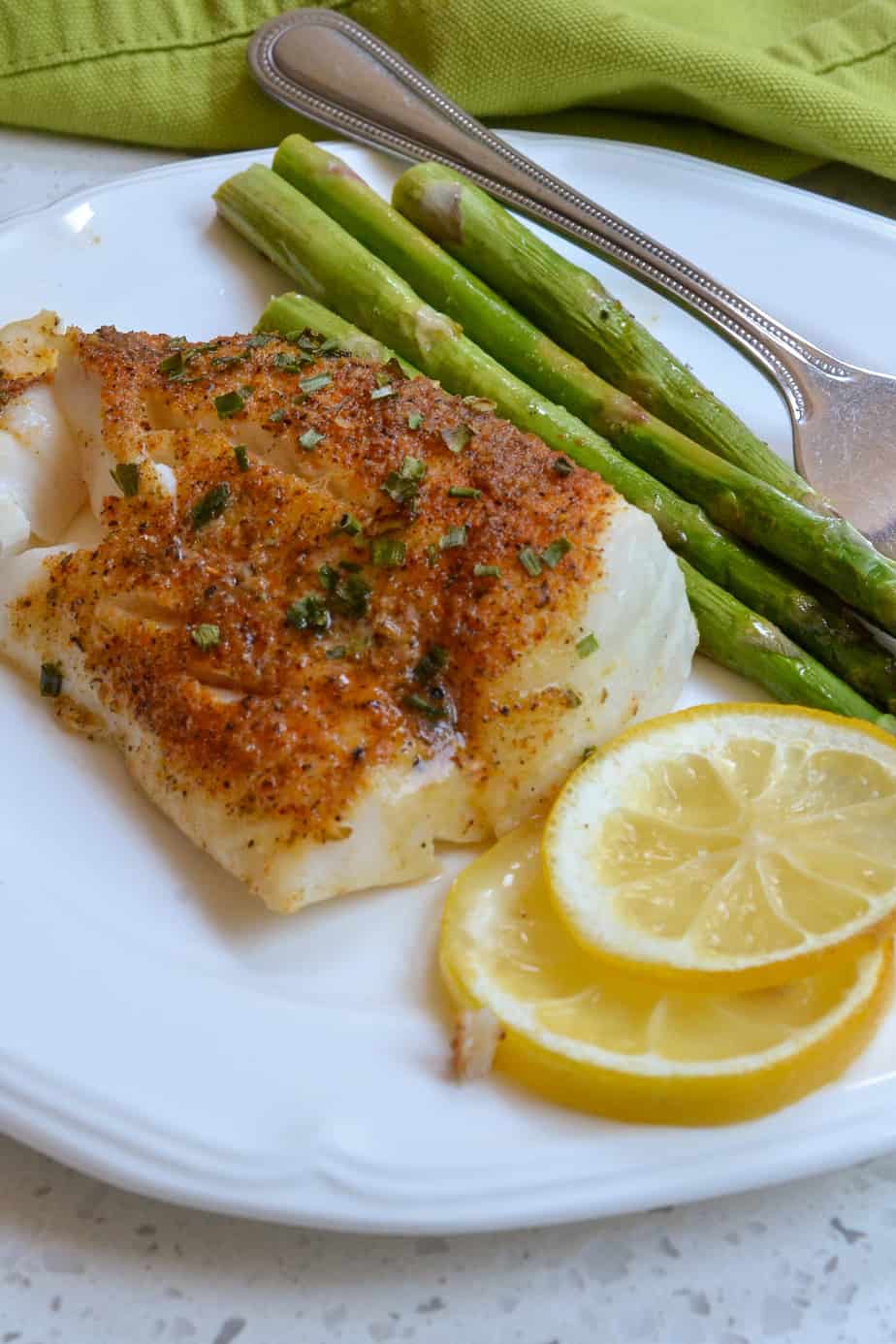 Lemon Pepper Baked Cod with asparagus. 