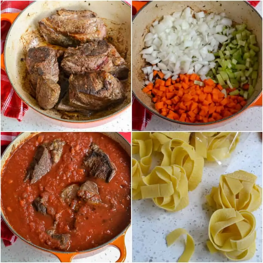 There are several steps to making Beef Ragu. 