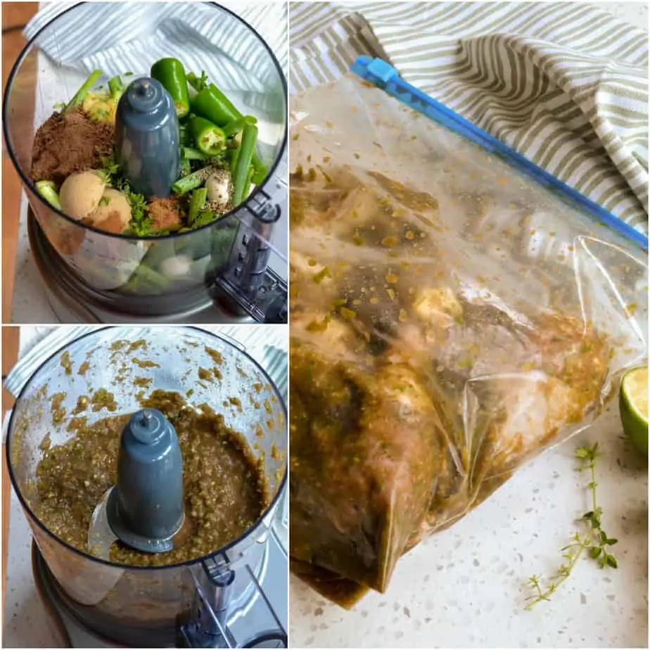 Preparing the jerk marinade is quick and easy in a food processor. 