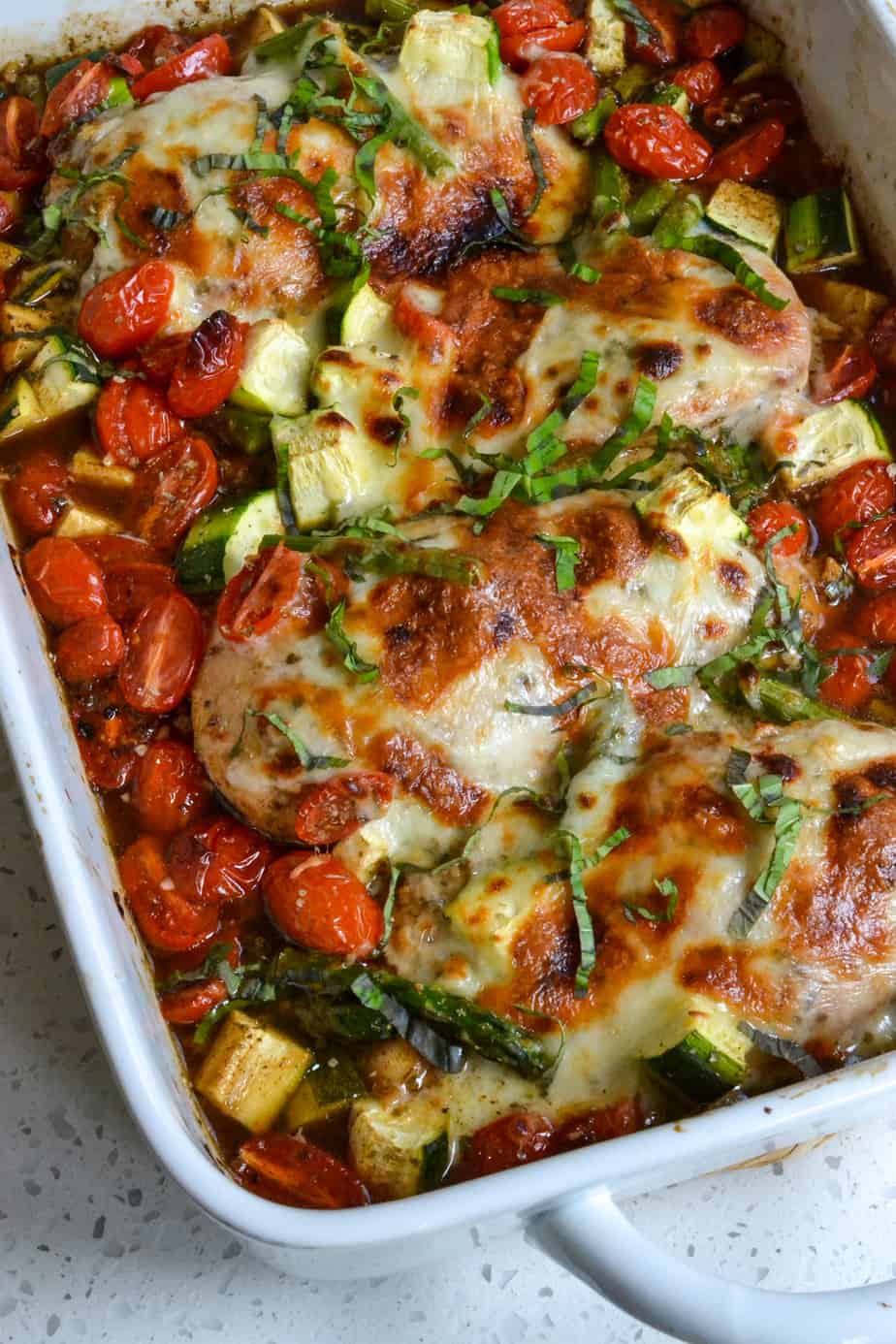 Baked chicken breast with a balsamic reduction. 