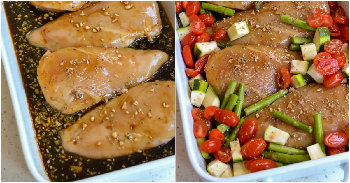 The chicken breasts need to marinate in the balsamic reduction for about 30 minutes. 