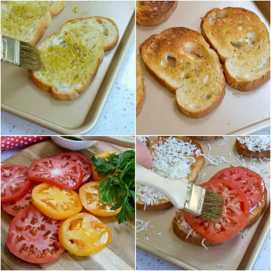 There are several steps to making broiled tomato sandwiches. 