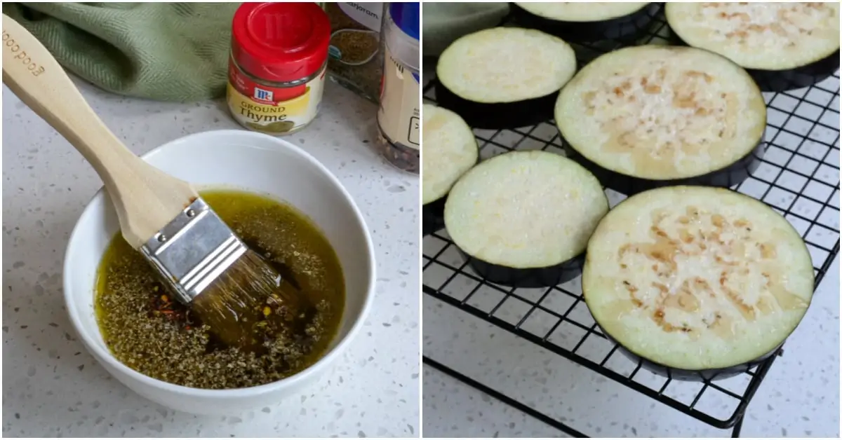 Brush the eggplant slices with olive oil and herbs. 