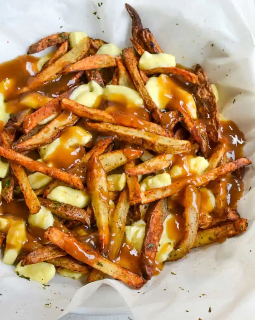 A bowl full of classic Canadian Poutine. 