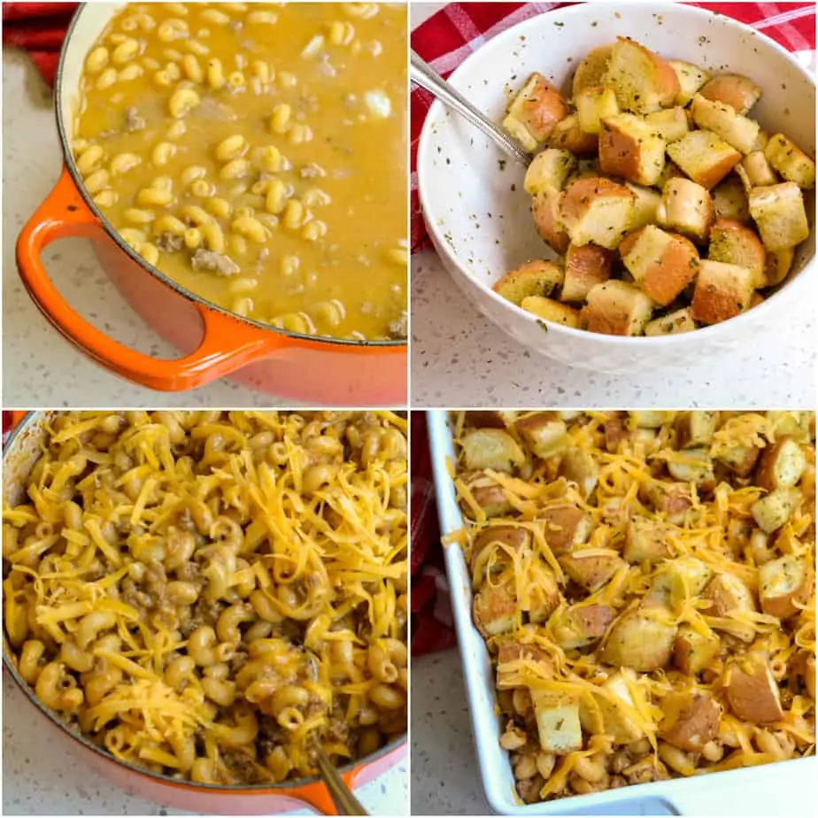 There are several steps to making Cheeseburger Casserole