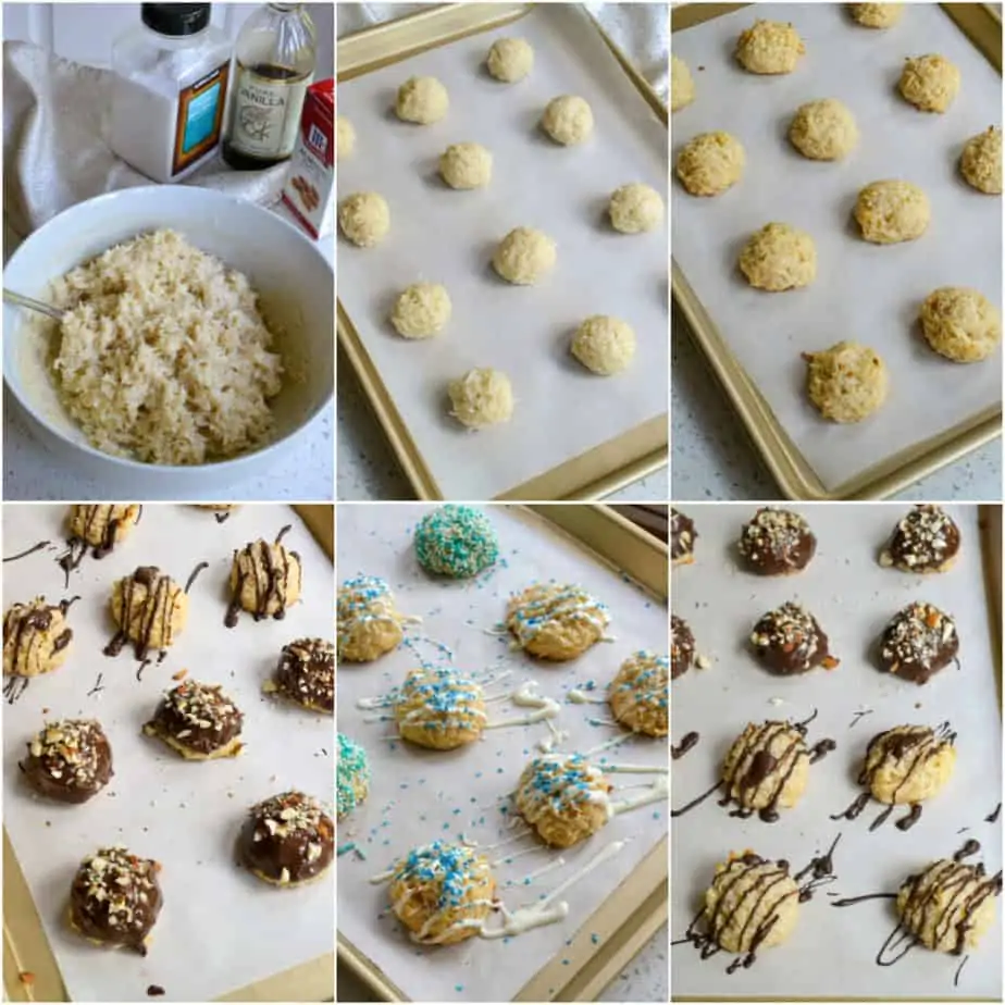 There are several steps to making and decorating coconut macaroons