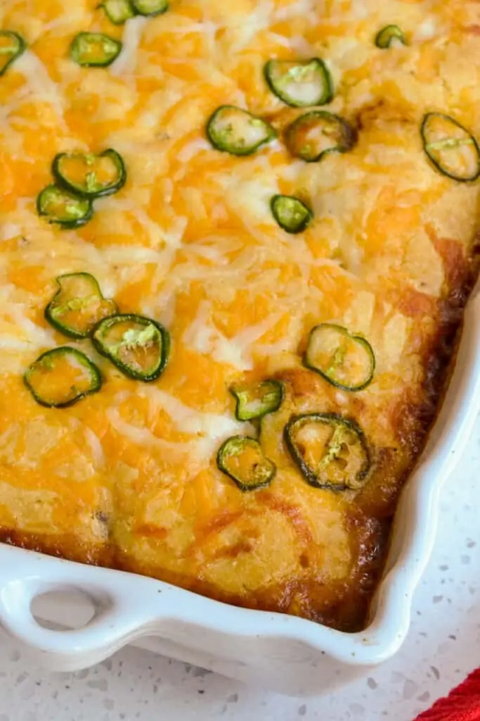 Hot tamale pie straight out of the oven. 