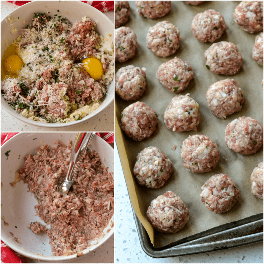 There are several steps to making meatballs. 