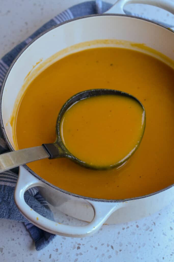 A Dutch Oven full of butternut squash soup