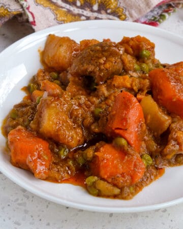 Pork Stew with carrots, potatoes, and sweet potatoes