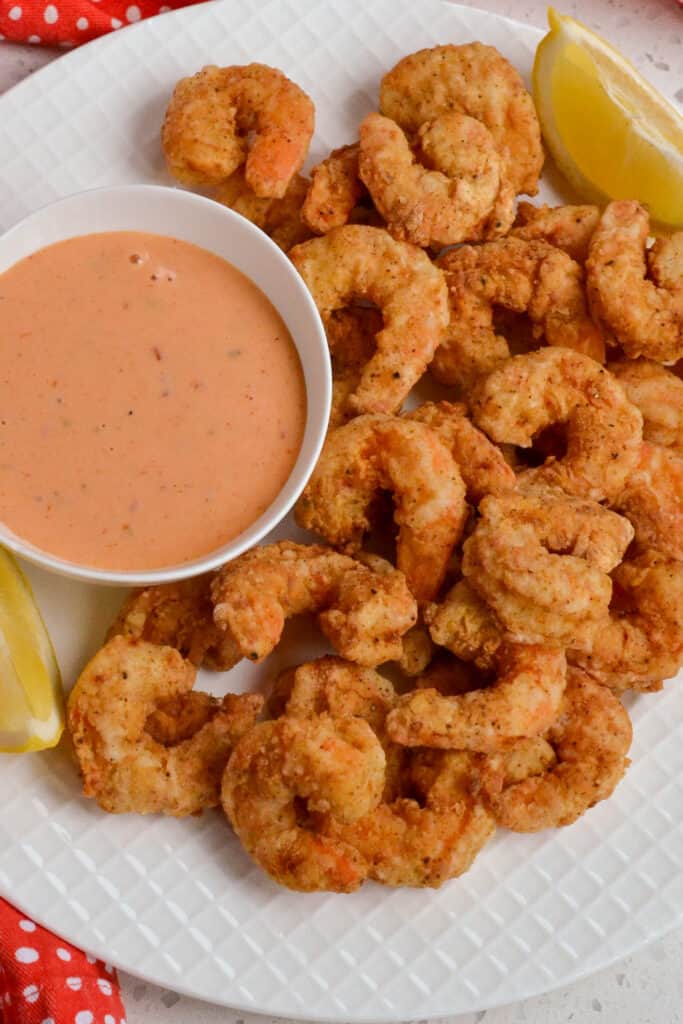 A plate full of Louisiana style popcorn shrimp.