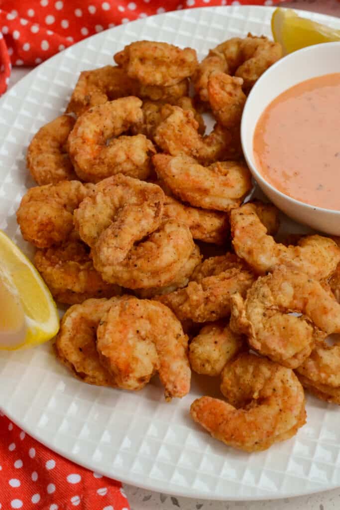 Bite size shrimp breaded and deep fried.