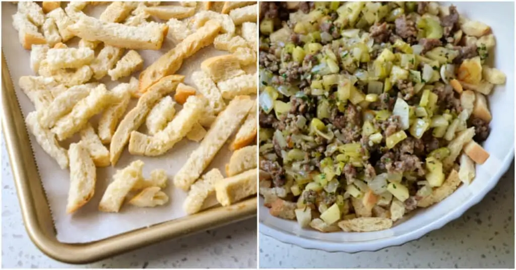 There are several steps to making Thanksgiving stuffing. 