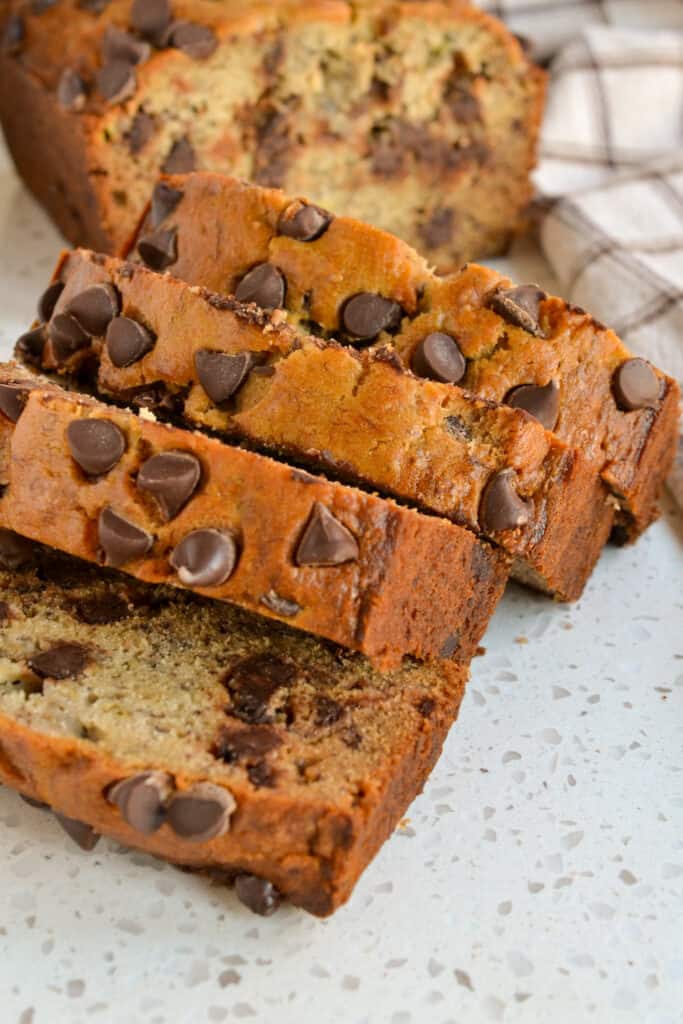 Slices of chocolate chip banana bread
