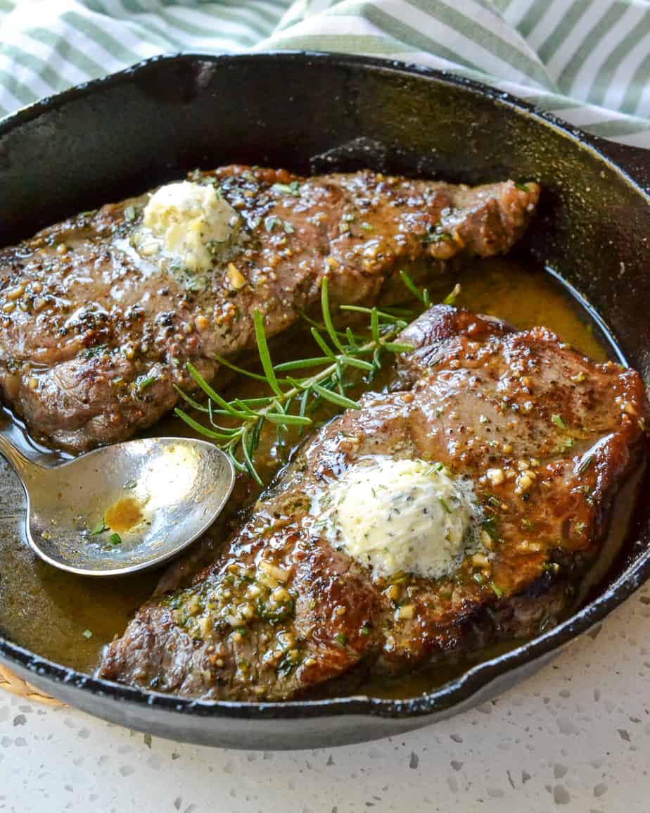 Perfect Cast Iron Steak {Herb Butter Basted!} - Plays Well With Butter