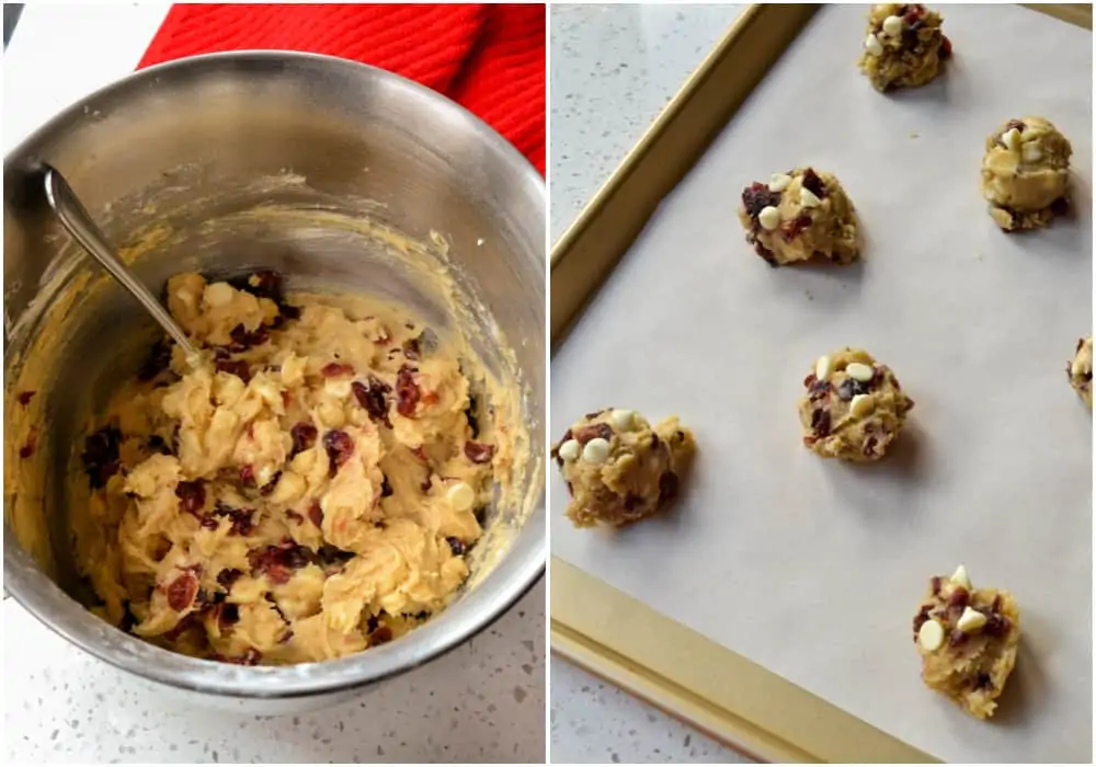There are several steps to making White Chocolate Cranberry Cookies