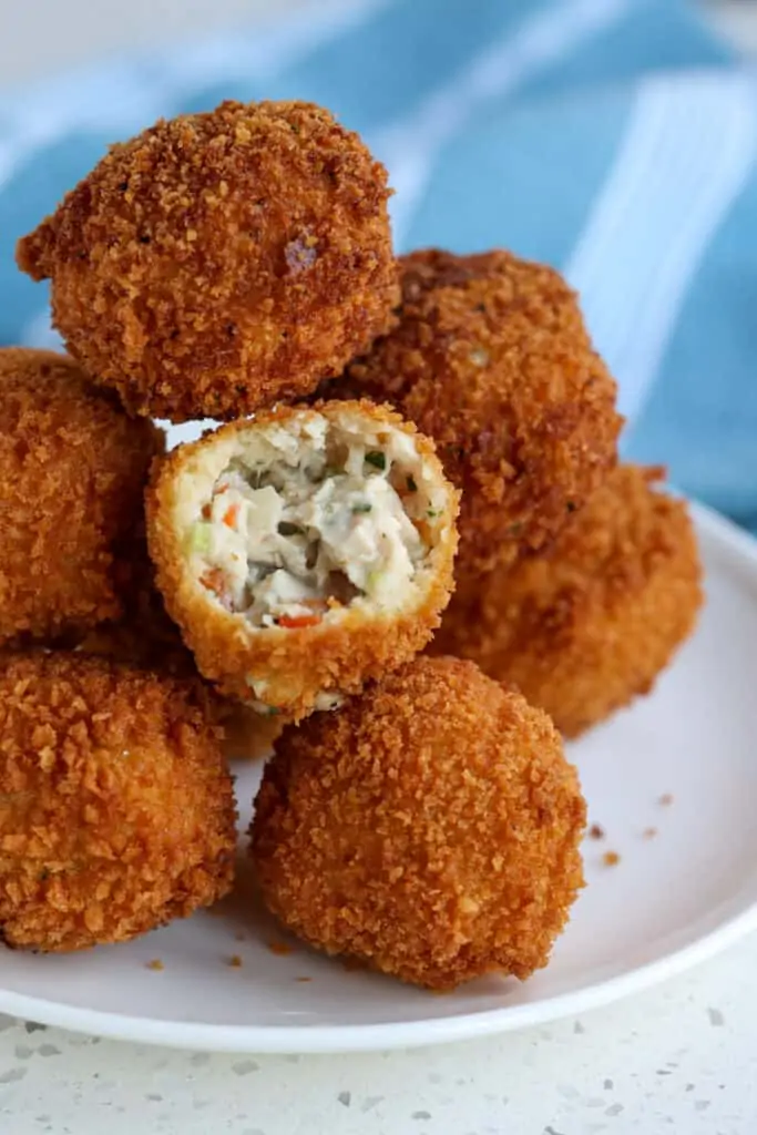 A plate full of fresh fried chicken croquettes