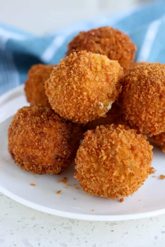 Panko breaded croquette balls fry up super crispy and delicious. 