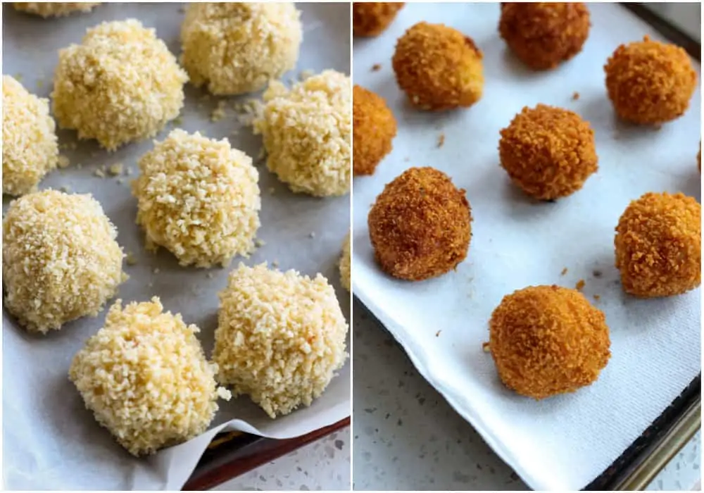 Fry the crispy croquette balls until gulden brown