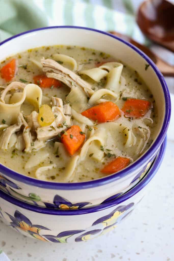 A bowl full of homemade Turkey Noodle Soup