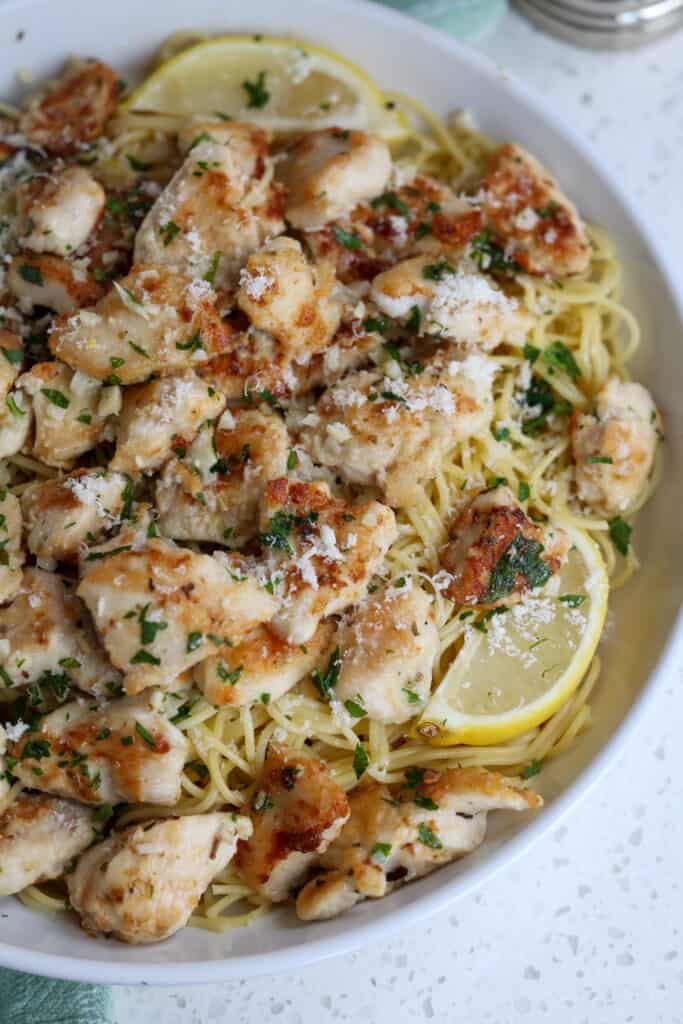 Shrimp scampi with grated Parmesan Cheese 
